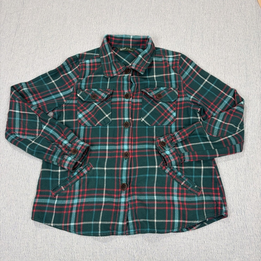 Woolrich Womens Shirt Jacket Flannel Small Green Plaid‎ Button up Front Pockets